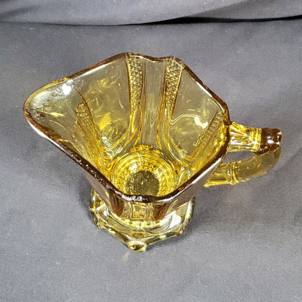 Antique Diamond Point Amber Footed Pitcher - Picture 3 of 4